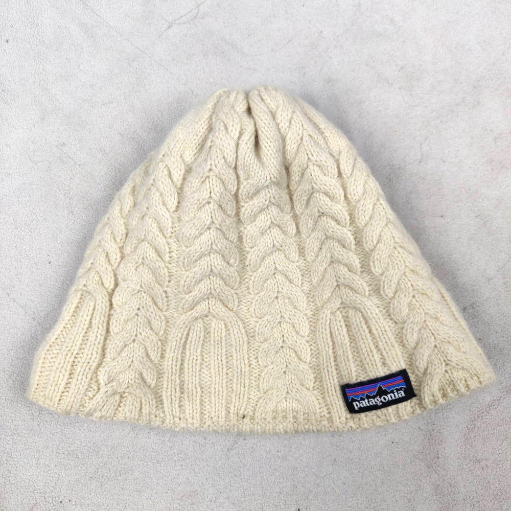 Patagonia Beanie One Size Ivory Cableknit Wool Blend Hat Fleece Lined